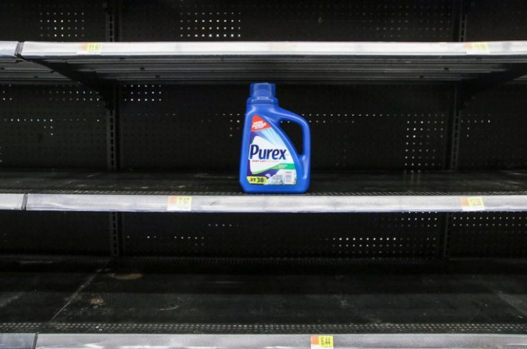 Shelves - blue and white plastic bottle
