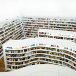 Floating Shelves - aerial view photography of library