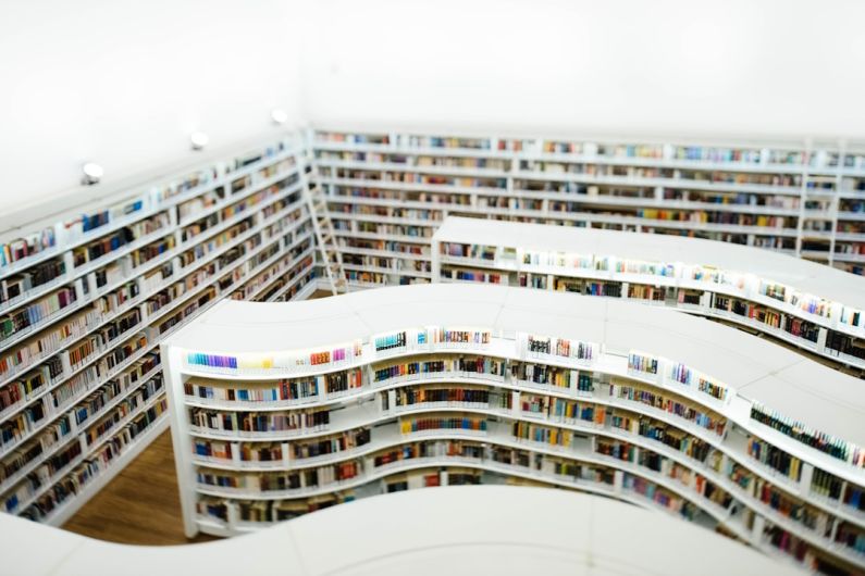 Floating Shelves - aerial view photography of library
