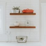 Kitchen Shelves - brown wooden rack